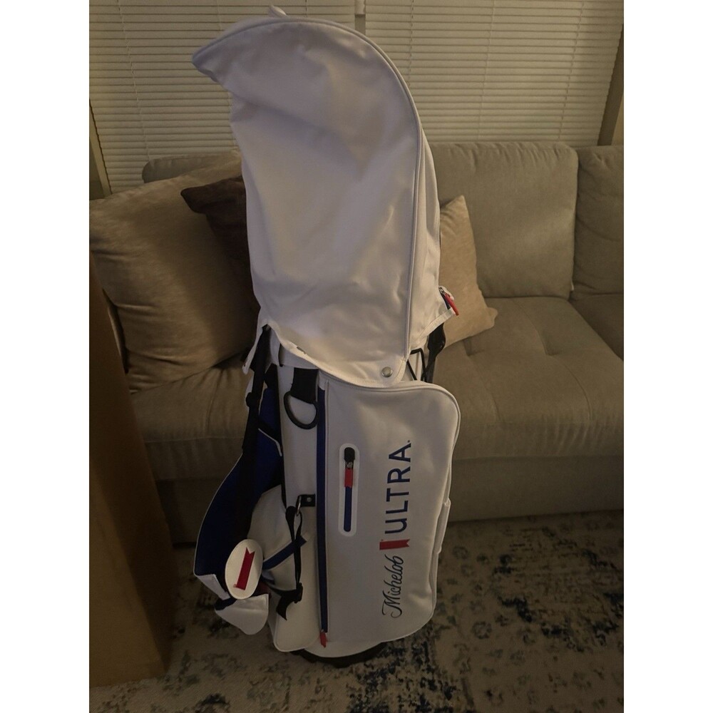 Brand New - White/White/Blue Michelob Ultra Golf Stand Bag With Rain Cover Nice